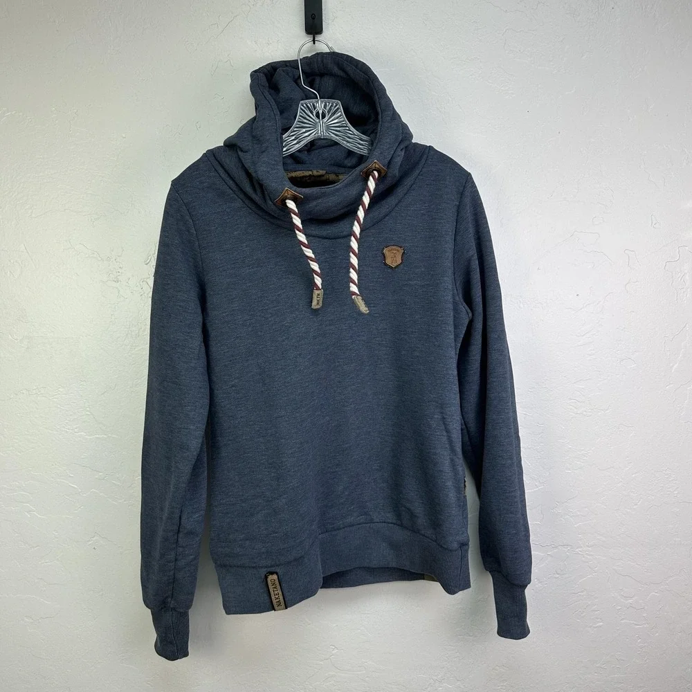 Naketano Hoodie Womens Medium Blue Schnizzel‎ Dizzel Popizzel Cowl Neck Pullover